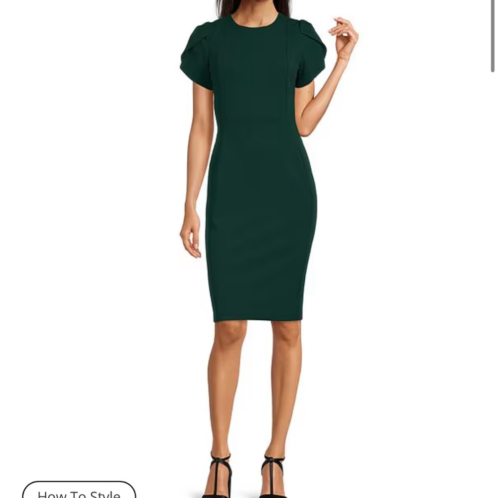 Calvin Klein sheath dress with tulip sleeves in emerald green. Size 16W